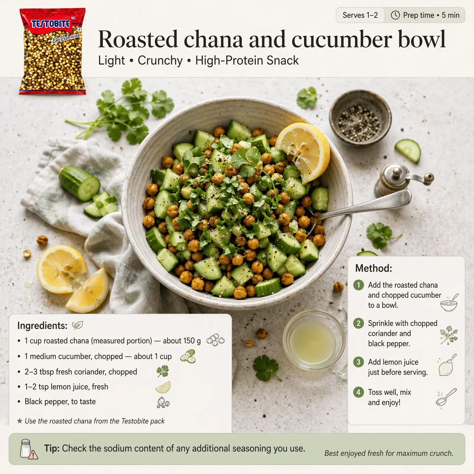 Roasted chana and cucumber bowl
