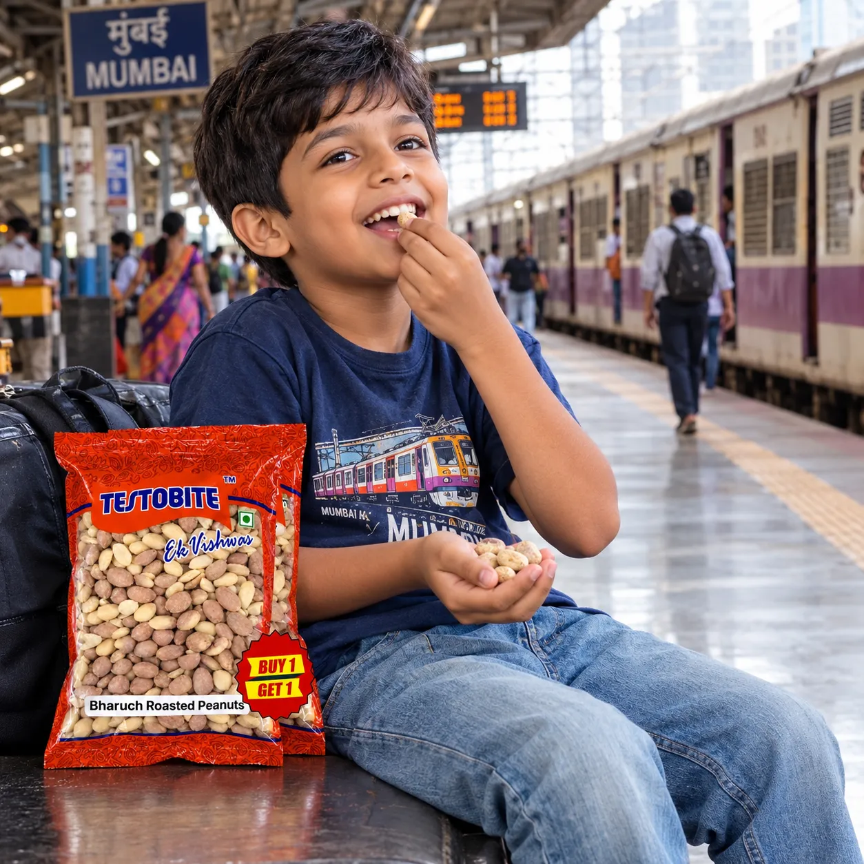 Testobite Bharuch Peanuts 150g 3 young mumbai boy eating testobite bharuch peanuts